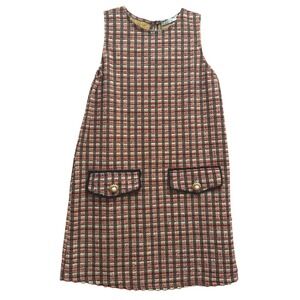 Zara Basic Womens Multi Color Tweed Metallic Shift Dress Faux Pearl Button M NWT